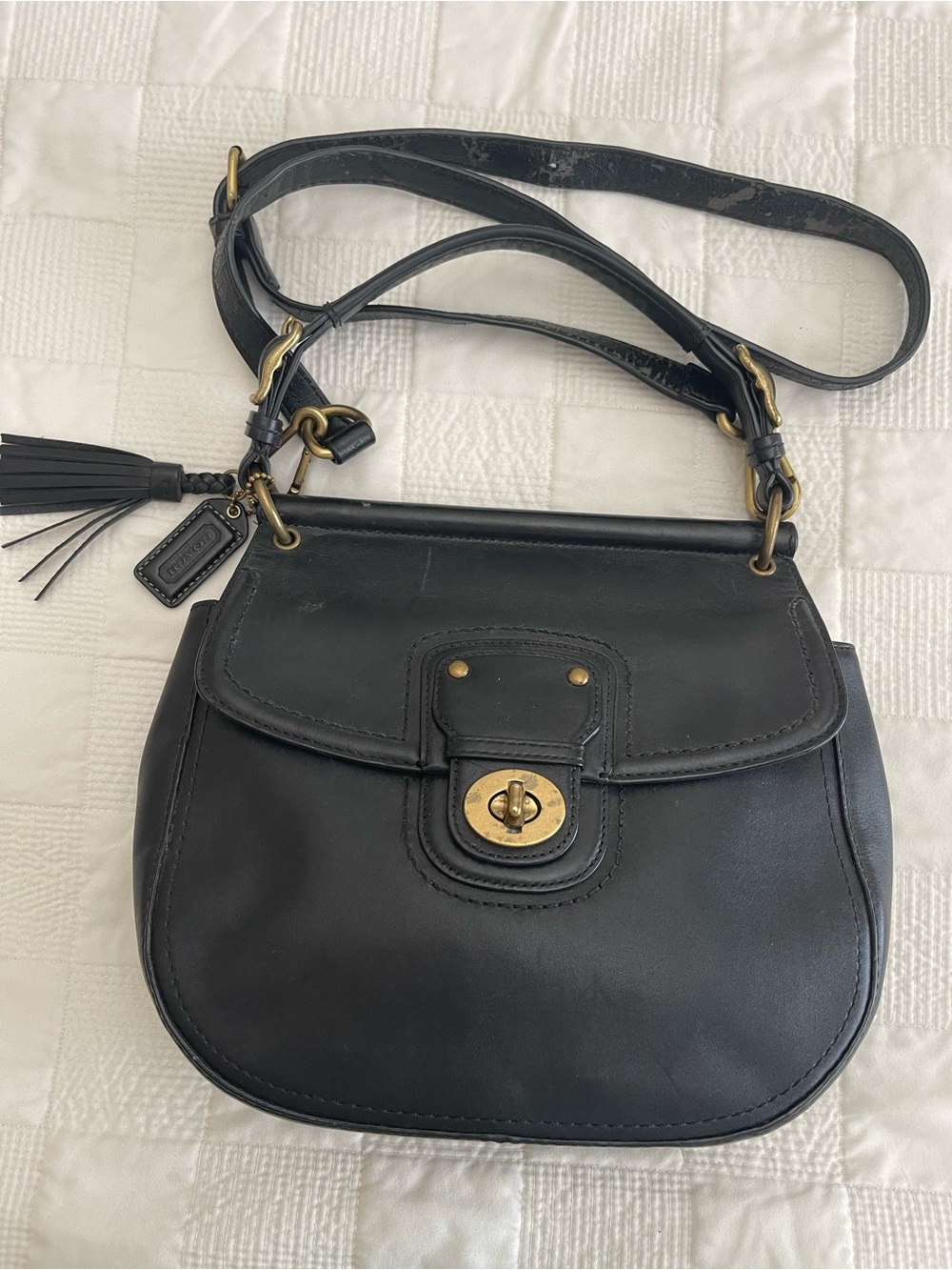 Vintage Coach Willis Legacy 70th Anniversary Black Leather Turn-Lock Bag - Picture 4 of 10